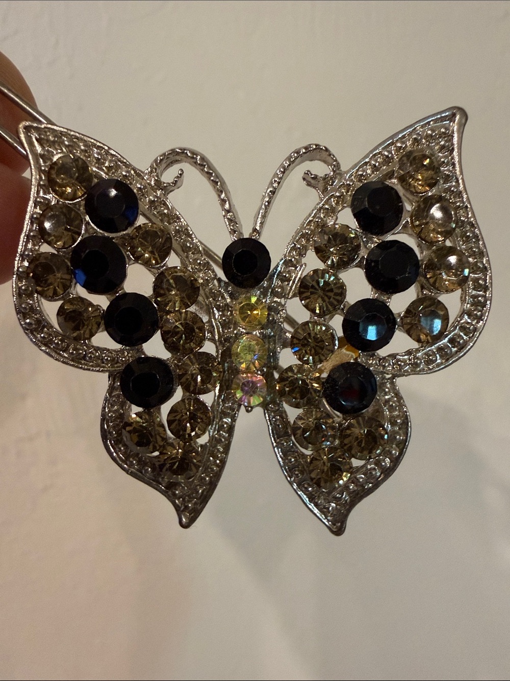 Butterfly Crystal Hair Clip - Silver with Black Accents